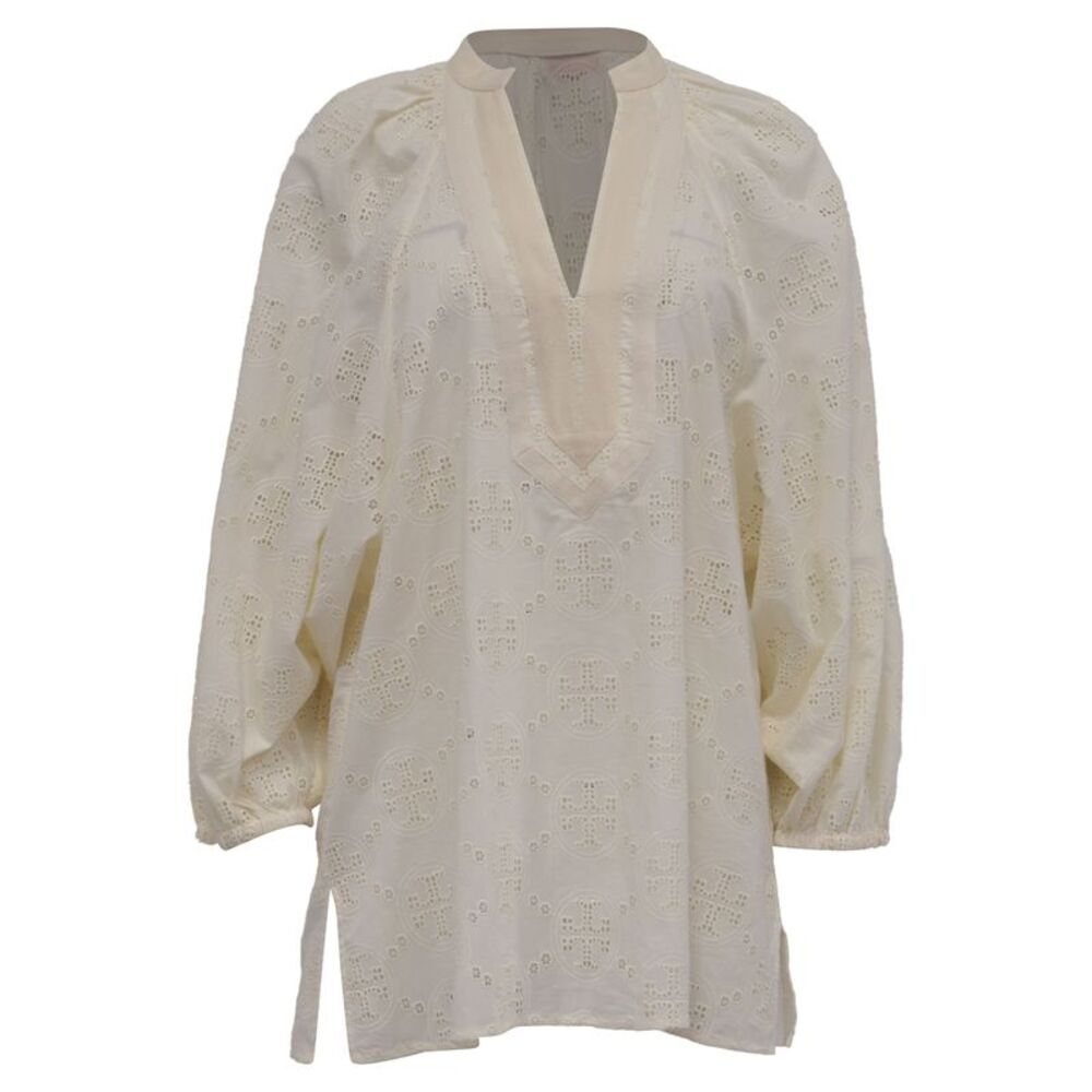 Tory Burch Broderie Tunic Blouse in Cream Cotton